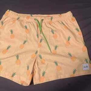 EUC EUBI Mens Yellow Green PINEAPPLE STRETCHY Swim Lined Trunks Shorts MEDIUM